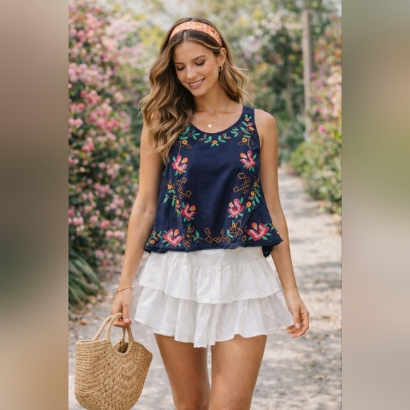 Free People Tops - NWT Free People Fun and Flirty Embroidered Tank Top Size XS